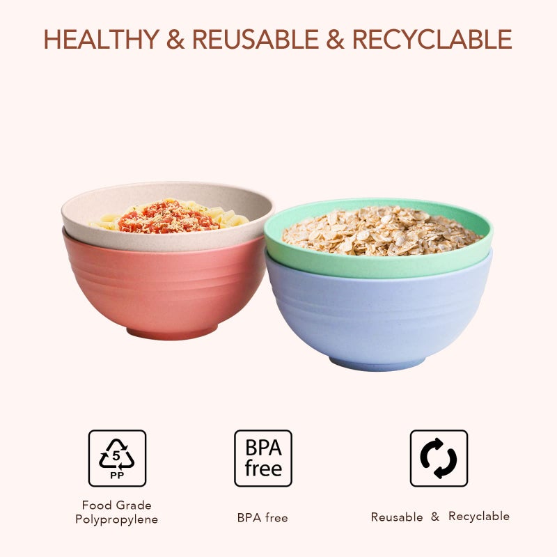 greenandlife Lightweight & Unbreakable Wheat Straw Bowl - Noodle Fruit Soup Bowl Rice Bowls Dishwasher Microwave Safe Cereal Bowl sets 4pcs - Image 5